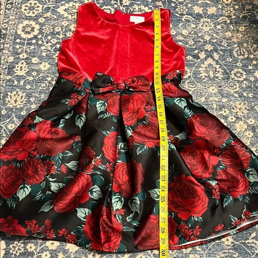 The Children’s Place Big Girls’ Red Black Floral Dress Holiday Party Birthday